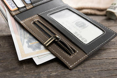 Handmade Leather Mens Cool Slim Leather Wallet Men Small billfold Wallets Bifold for Men