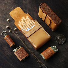 Handmade Wooden Leather Mens Cigarette Case Cool Beige Custom Cigarette Holder for Men