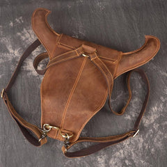 Cool Leather Mens XO Bull Backpack Tan Travel Backpack Unique Backpack for men