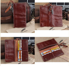 Handmade Leather Mens Long Chain Biker Wallet Cool Leather Wallet Slim Wallets for Men