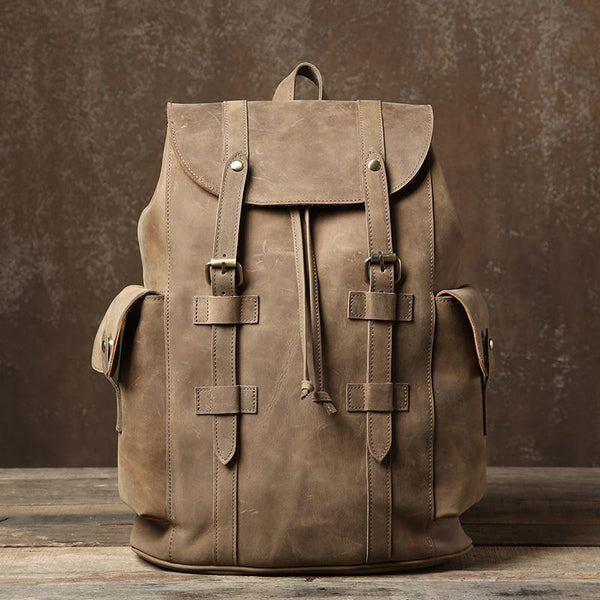 Handmade Genuine Leather Brown Mens Cool Backpack Large Travel Bag Hiking Bag fo GER03781106