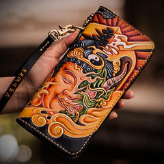 Handmade Leather Tooled At Whim Mens Chain Biker Wallet Cool Leather Wallet Long Phone Wallets for Men