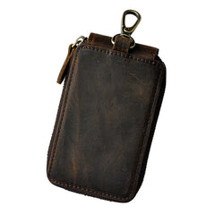 Vintage Leather Mens Small Key Zipper Wallets Card Wallet for Men