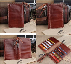 Handmade Leather Mens Long Chain Biker Wallet Cool Leather Wallet Slim Wallets for Men