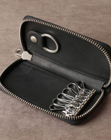 Cool Black Leather Mens Key Wallet Zipper Coin Pouch Card Front Pocket –  iwalletsmen