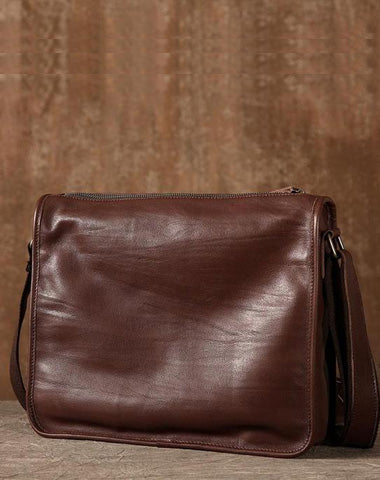 Coffee Leather Mens Cool Shoulder Bag Messenger Bags  for men