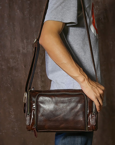 Leather Mens Cool Shoulder Bag Barrel Bag Messenger Bag for men