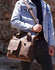 Leather Mens Briefcase Handbag Shoulder Bag Work Bag Business Bag for Men