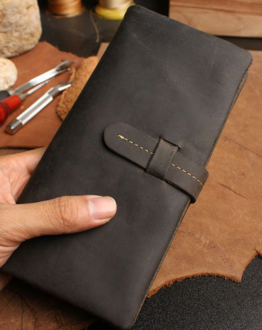 Leather Long Wallets for men Bifold Vintage Men Long Wallet