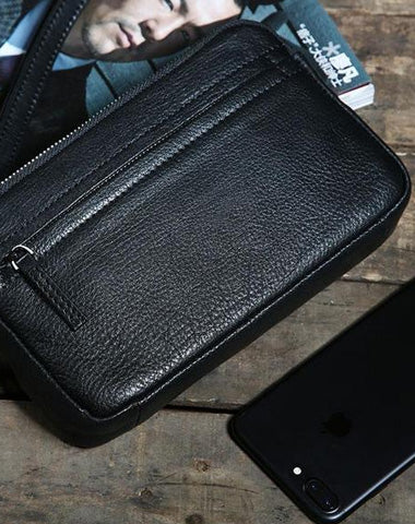 Leather Mens Clutch Cool Wallet Zipper Clutch Wristlet Wallet for Men