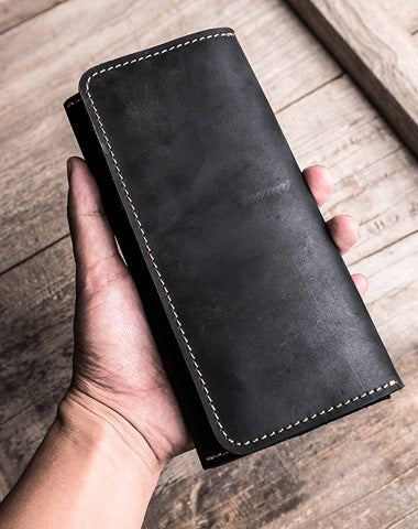 Cool Leather Long Wallets for men Bifold Vintage Men Long Wallets