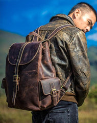 Handmade Vintage Leather Coffee Mens Cool Leather Backpack Travel Bag for men