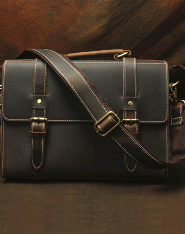 Vintage Leather Messenger Bag Briefcase Handbag Shoulder Bag For Men