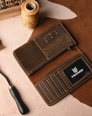 Leather Long Wallets for men Bifold Vintage Mens Long Wallet