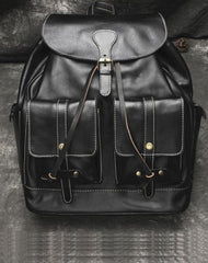 Cool Mens Leather Black Backpack for School Travel Bag Hiking Bag For Men
