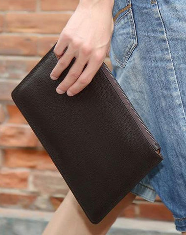 Cool Leather Mens Clutch Wallet Zipper Clutch Wristlet Wallet for Men
