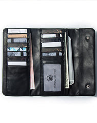 Leather Long Wallets for Men Trifold Black Men Long Wallet