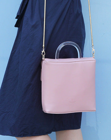 Pink Leather Women Cube Handbags Shoulder Bag Work Bag For Women