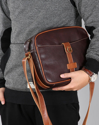 Leather Mens Cool Shoulder Bag Small Messenger Bag for men