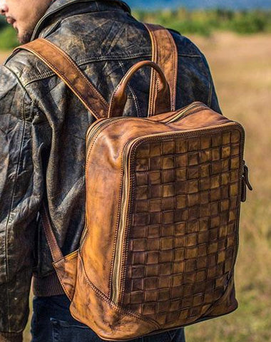 Handmade Leather Vintage Brown Mens Leather Backpack Travel Bag for men