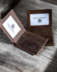 Leather Men Slim Small Wallet Bifold billfold Vintage Wallet for Men