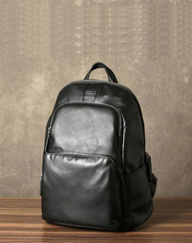 Black Leather Mens Cool Backpack Large Travel Backpack School Backpack for men