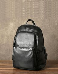 Black Leather Mens Cool Backpack Large Travel Backpack School Backpack for men