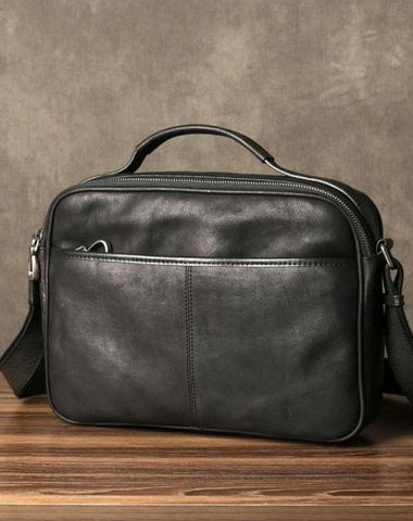 Cool Black Leather Mens Messenger Bag Work Bag Business Bag for men