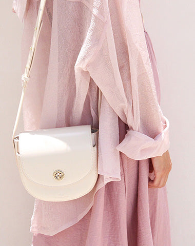 White LEATHER WOMEN SMALL SADDLE SHOULDER BAG FOR WOMEN