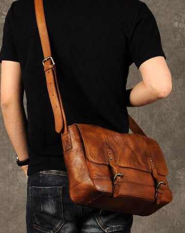 Genuine Leather Vintage Mens Cool Messenger Bag Shoulder Bag for men