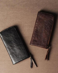 Leather Mens Cool Long Leather Wallet Phone Zipper Clutch Wallet Wristlet Wallet for Men