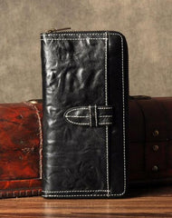 Leather Mens Cool Long Leather Wallet Phone Zipper Clutch Wristlet Wallets for Men