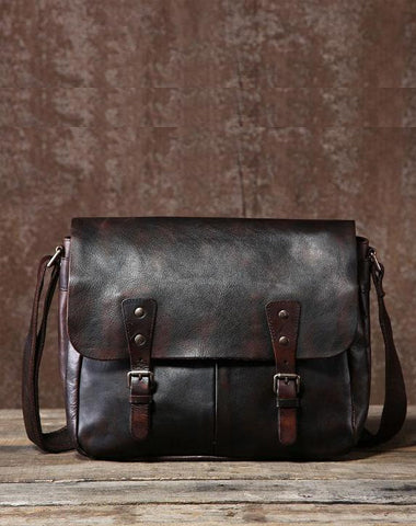 Handmade Vintage Leather Mens Cool Shoulder Bag Messenger Bags Cycling Bag for men