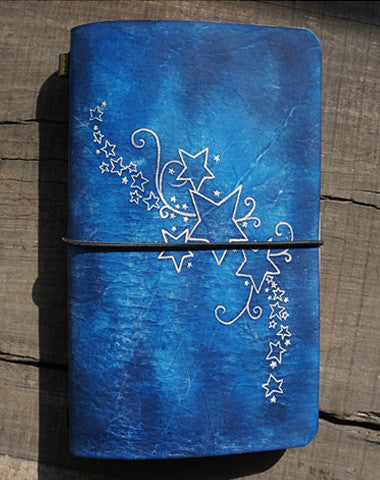 Handmade retro vintage blue stars notebook/travel book/diary/journal - EverHandmade