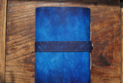 Handmade A5/A6 blue flower custom vintage notebook/travel book/diary/journal - EverHandmade