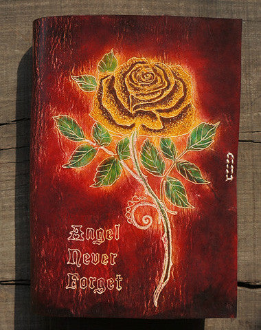 Handmade A5 vintage retro red rose custom notebook/travel book/diary/journal - EverHandmade