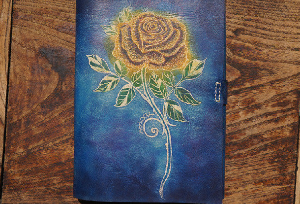 Handmade A5 vintage retro blue rose custom notebook/travel book/diary/journal
