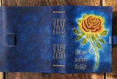 Handmade A5 vintage retro blue rose custom notebook/travel book/diary/journal - EverHandmade
