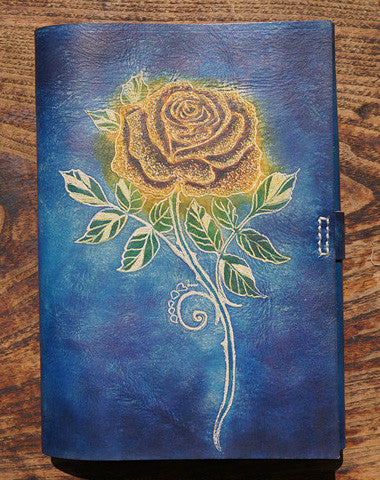 Handmade A5 vintage retro blue rose custom notebook/travel book/diary/journal - EverHandmade