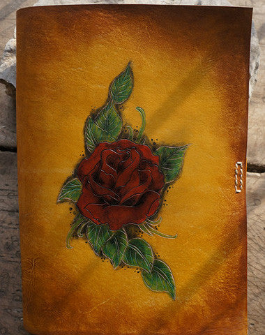 Handmade A5 vintage retro red rose custom notebook/travel book/diary/journal - EverHandmade