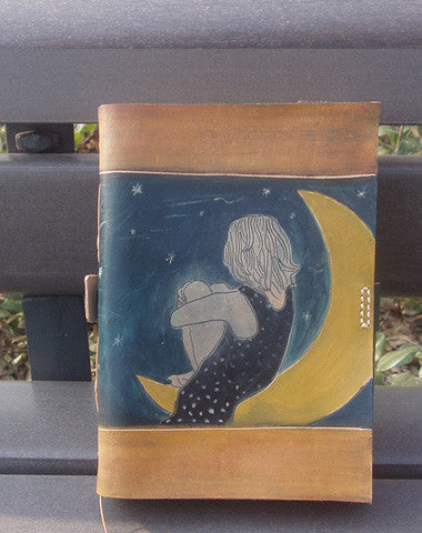 Handmade retro moon girl custom vintage notebook/travel book/diary/journal - EverHandmade