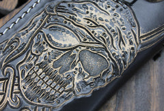 Handmade black leather punk skull pirate carved biker wallet Long wallet clutch for men