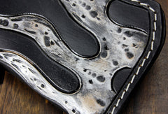 Handmade black leather punk vintage skull carved biker wallet Long wallet clutch for men