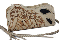 Handmade beige leather punk skull carved biker wallet Long wallet clutch for men - EverHandmade