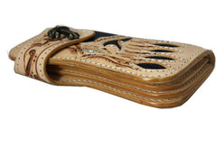 Handmade beige leather punk skull carved biker wallet Long wallet clutch for men - EverHandmade