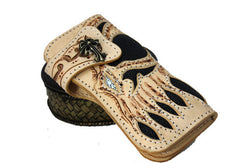 Handmade beige leather punk skull carved biker wallet Long wallet clutch for men - EverHandmade
