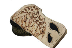 Handmade beige leather punk skull carved biker wallet Long wallet clutch for men - EverHandmade