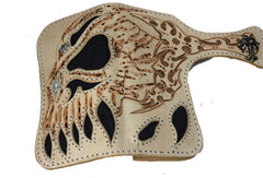 Handmade beige leather punk skull carved biker wallet Long wallet clutch for men - EverHandmade