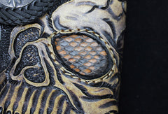 Handmade black leather punk Halley skull carved biker wallet Long wallet clutch for men