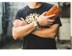 Cool Tan Leather Mens Long Wallet Clutch Wallet Black Wristlet Long Wallet Phone Wallet For Men